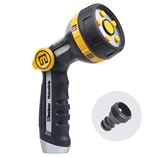 Melnor 65130AMZ RelaxGrip Thumb Control 5 Pattern w/Adpt Nozzle Bundle, QuickConnect Product Adapter, Black, Yellow - size: 5-Pattern, style: Thumb Control