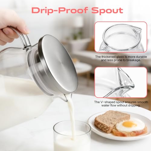 Aofmee Glass Pitcher with Lid and Handle, Glass Water Pitchers, 3.5 Liter | Thickened Borosilicate Glass Iced Tea Pitcher, Drip-free Spout, Heat Resistant, Stovetop Dishwasher Safe Jug Jar - size: 118.3 Ounces