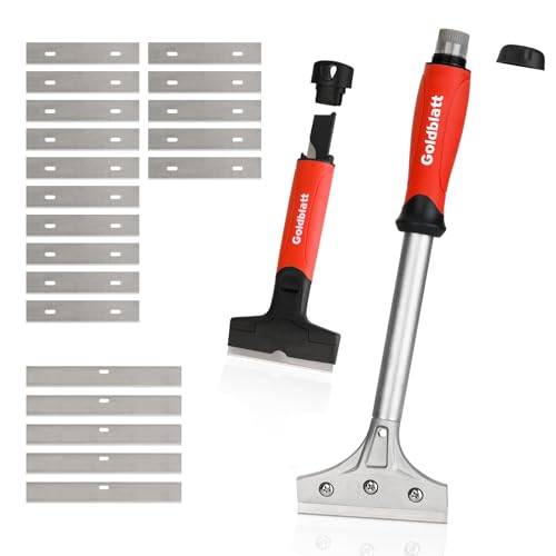 Goldblatt 2 Pieces Glass Scraper Set with 20pcs Blades, Razor Scraper Tools | Razor Blade Scraper, 12" Long for Reach, Soft Grip, Remove Adhesive, Sticker, Paint & Decal, for Window, Tile & Floor