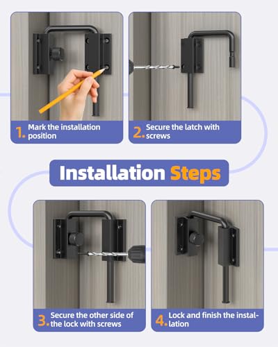 Sliding Door Loop Lock, Patio Door Latch, Black-2PCS | Multi-Angle Mounting Security U-Bolt Locks with Locking Design for Barn Door, Closet, Window, Balcony, Aluminum Alloy - color: Black-2PCS