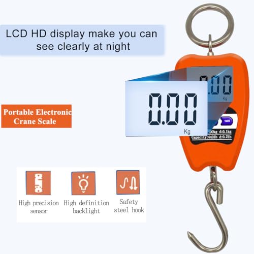 Hanging Weight Scale Industrial Heavy Duty for Farm, Hunting, Bow Draw Weight, Big Fish & Hoyer Lift with Accurate Sensor Digital, Professional (200kg/orange) - color: 200kg/orange