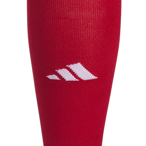 adidas Unisex Metro Soccer Socks or Calf Sleeves (1 Pair) Over-the-Calf | Unisex, 1-Pack, Cushioned Impact Zones, Moisture-Wicking, Calf Compression, Versatile Layering, Game & Practice Ready - color: Team Power Red/White/Calf Sleeve, size: Medium, style: