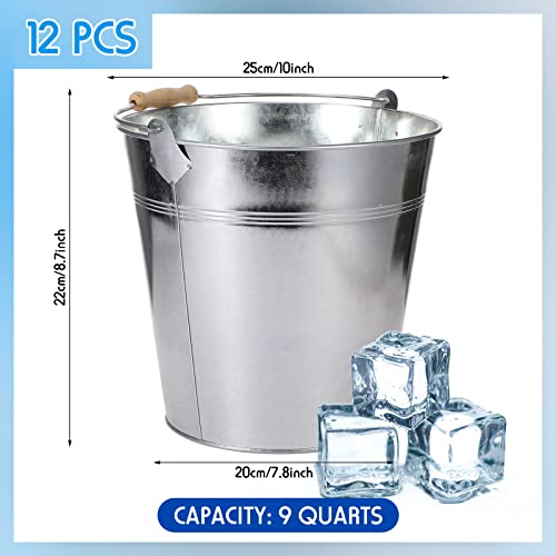 Didaey 12 Pcs Galvanized Metal Beer Buckets, Handle,Silver | 9 Quart Large Capacity Pails for Party Wedding, Tin Pails for Beer Ice, Round Design for Table Centerpieces Crafts - color: Silver