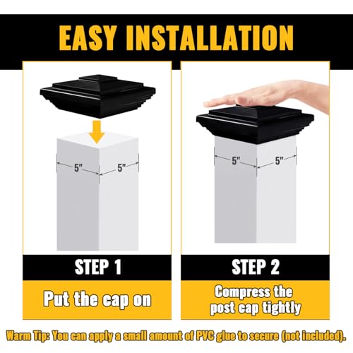 VIVIDA 5 Inch Vinyl Fence Post Caps, Black New England PVC Post Caps, 2 PCS | Actual 5" x 5", New England Pyramid Post Cap, Plastic Square Post Topper, For Vinyl Fences, Mailboxes & Decks - color: Black-2 Pack, size: Actual 5" x 5"