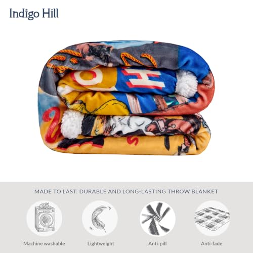 Paseo Road Indigo Hill by HiEnd Accents Bandits and Heroes 54x68 Blanket | Colorful Cowboy Outlaws Collage Print, Rustic Southwestern-Style Western Sherpa Fleece Blanket for the Couch, Sofa, or Bed - color: Heroes and Bandits