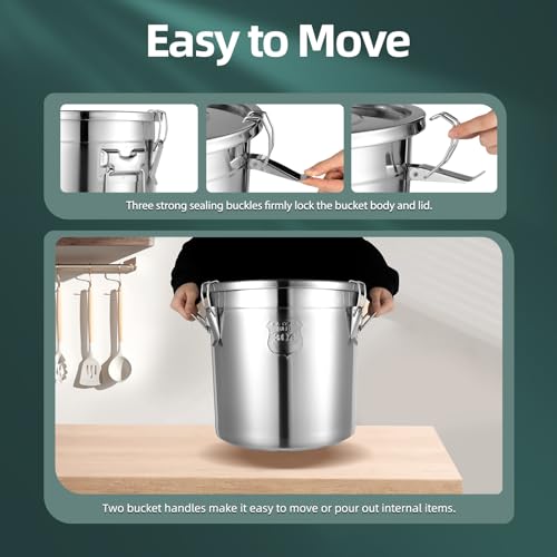 5.5Gal 304 Stainless Steel Airtight Canister with Lid and Locking Clamp, Rice Cereal Grain Canisters Container, Metal Rice Bucket for Kitchen,Dog Food, Bird Seed, Coffee, Cookies Storage(Silver-21L) - color: Silver-21L