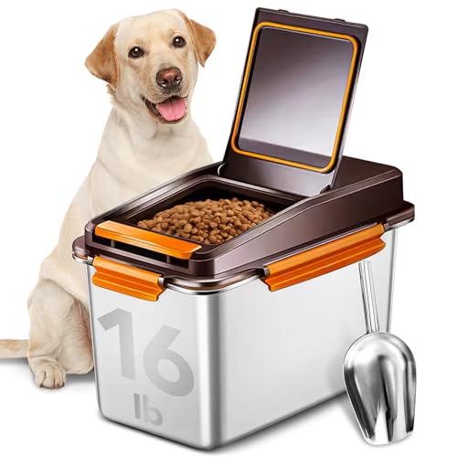 Newget 11 lb Stainless Steel Dog Food Storage Container with Scoop, Brown | Keep Food Fresh, Sturdy, Airtight, Rust-Proof, Insect-Proof, Moisture-Proof, Easy to Use, Suitable for Store All Pet Food - color: A-Brown
