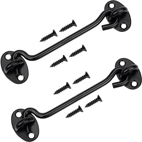 Rainspire (2 Pack) Privacy Hook and Eye Latch for Barn Door, Stainless Steel Gate Latch Barn Door Lock Cabin Hooks for Gate Shutters Window Slide Barn Shed Cabinet Bathroom (Black, 10 Inch) - color: Black, size: 10 Inch