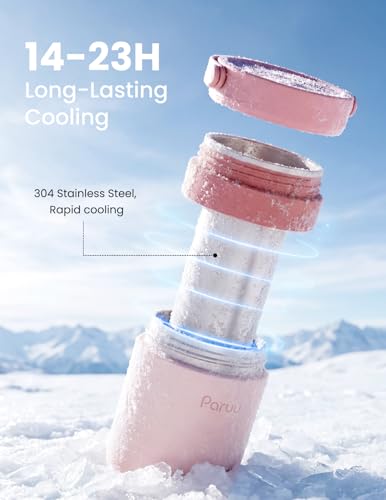 Paruu Portable Breast Milk Cooler, 304 Stainless Steel Breastmilk Chiller for 14–23H Cooling, 10-24oz Breastmilk Storage Container for Travel, Outdoor, New Moms Breastfeeding Essentials, Pink - color: Pink