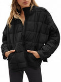 GeGekoko Women's Lightweight Oversized Long Sleeve Zip Water Resistant Packable Puffer Jacket Warm Short Winter Coat - color: Black, size: Medium