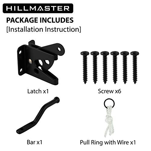 HILLMASTER Upgrade Self-Locking Gate Latch for Wooden Fence Heavy Duty, Automatic Gravity Lever Door Latches with Longer Fasteners & Pull String for Secure Pool, Garden, Black Finish/4.7in - size: 1 Pack