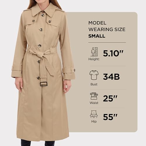 LONDON FOG womens Single Breasted Long Trench Coat With Epaulettes and Belt - color: Br Khaki, size: Small