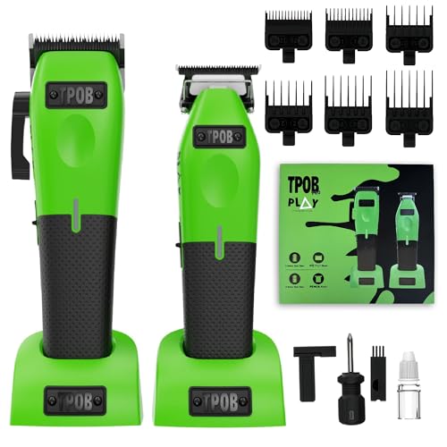 TPOB Play Barber Hair Clippers for Men 7500 RPM with Rubber Grips (Green 2 Set) - color: Green 2 Set