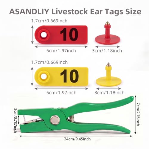 TPU Livestock Ear Tags100pcs 01-50 Number with Livestock Ear Tag Applicator, Yellow & Red Animal ID Tags for Sheep Goat Cattle Pig, Durable Farm Identification Tools (Yellow & Red) - color: Yellow & Red