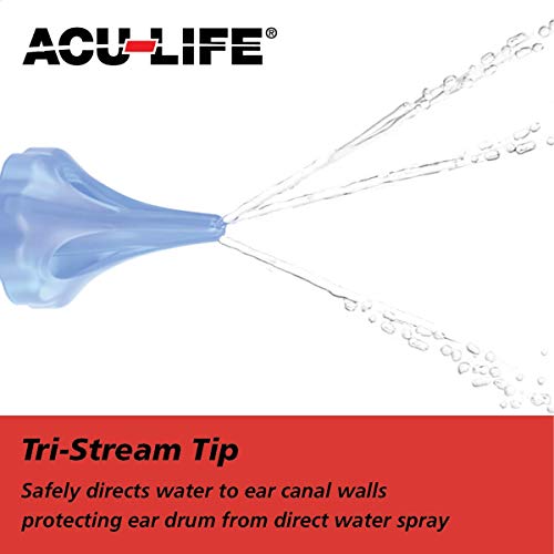 Acu-Life Ear Wax Cleaner Kit with Syringe, Basin & 10 Saline Packs | Tri-Stream Tip Supports Effective Rinsing, Includes Basin & Pre-Measured Packs For Simple Routine Use, Easy Handling Design - style: 10 Saline Packs, Syringe & Basin