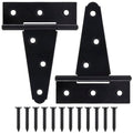 4 Inch T-Strap Gate Hinges, Shed Barn Door Hinges Heavy Duty, Black Tee Hinges for Wooden Fences, Yard Gate, Wrought Hardware Iron Rustproof (2 Pack/Set) - size: 4 Inch