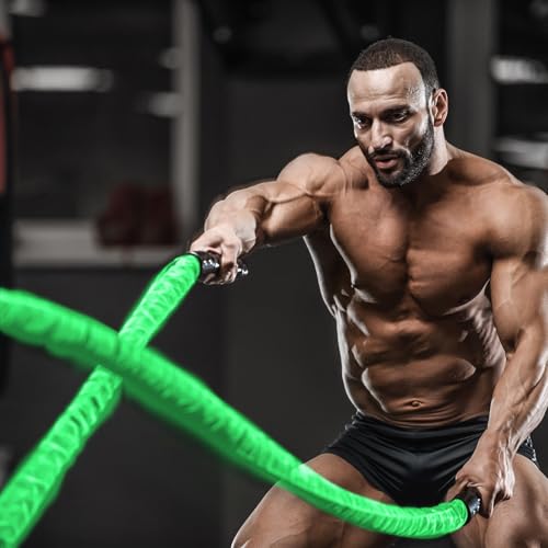 Battle Ropes Green Workout Rope 1.5inch Battle Ropes for Home Gym 30ft Exercise Ropes for Working Out Heavy Ropes for Exercise Training Weighted Rope Weighted Workout Rope Battle Rope - style: Green