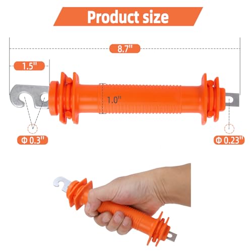 10 Pcs Electric Fence Handle | Heavy Duty Insulated Gate Handle with Spring Hook, High-Visibility Orange for Livestock & Garden Fencing