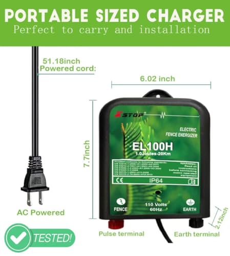 Electric Fence Energizer Full Set XSTOP EL100HSET for Horses and Other Animals