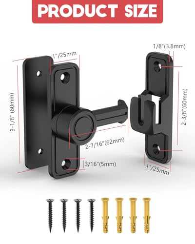 Heavy Duty Gate Latches 90 Degree Right Angle Barn Door Lock, Anti-Theft Sliding Door Lock Latch for Wooden Fence Garden Bathroom Outdoor Garage Window Include Screw (Black) | Anti-Theft Sliding Door Lock Latch for Wooden Fence, Garden, Bathroom, Outdoor,