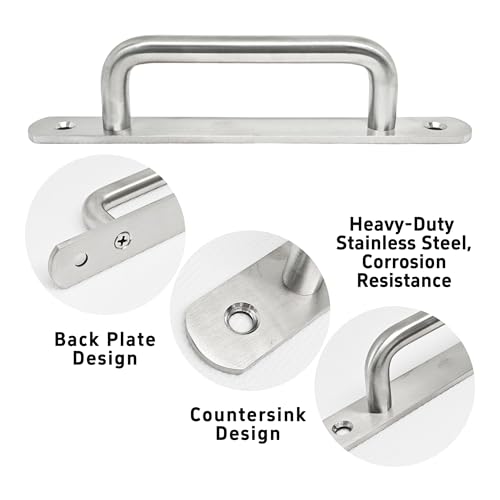 2PCS 6.3” Stainless Steel Barn Door Pulls, Brushed Silver Sliding Door Handles for Cupboard Cabinet Wardrobe Drawer Shed - size: 6.3inch