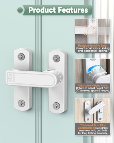 Adjustable Barn Door Locks, 90/180 Degree Gate Latch, White | Home Security Sliding Door Latch for Bedroom, Barn, Cabinet, Garden & Fence - color: White-1 Pc