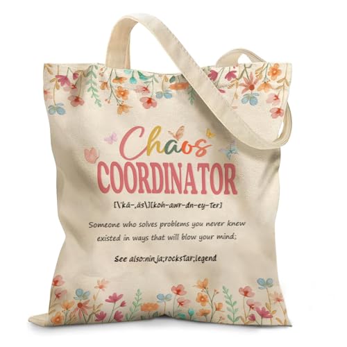 Aesthetic Canvas Tote Bag for Women - with Magnetic Snap Closure & Zipper Inner Pocket Reusable Totes Bag - color: Chaos Coordinator