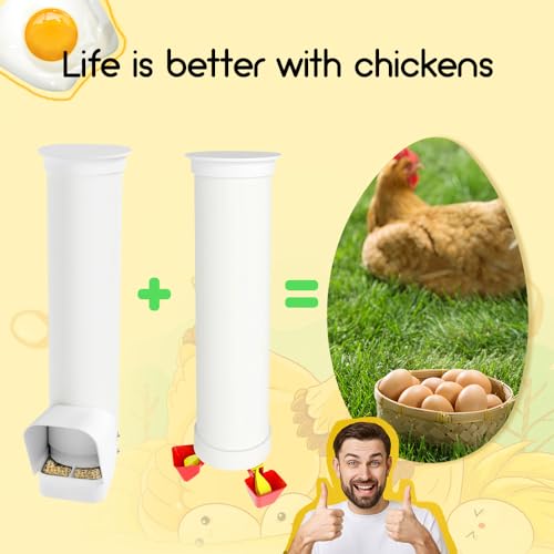Automatic Chicken Feeder, 7lb Large PVC No Waste Chicken Feeder | Weatherproof Poultry Feeder with Solid Construction & Rain Cover, Easy Install & Clean, Ideal for 4-6 Chickens