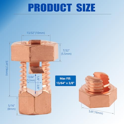 Split Bolt Connectors 16-Pack, Copper Grounding Clamps for 4-8 AWG Wire, Solid Brass Core & Pure Copper Shell for Electric Fence, Solar Panel, Grounding Applications (TJ16)
