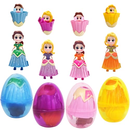 4 Pack Easter Jumbo Princess Deformation Prefilled Easter Eggs with Toys, Easter Party Favors Gift for Girls Boys, Toddlers Kids Easter Basket Stuffers Fillers, Classroom Prize for Easter Eggs Hunt - style: Princess