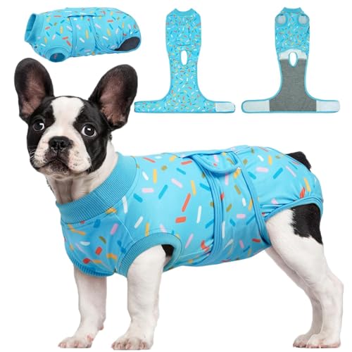 Kuoser Dog Surgery Suit, Female Dog Recovery Suit Doggie Onesie for Surgery | Comfy Recovery Suit for Dogs, Post-Op Onesie for Female & Male Dogs, Soft Protective Wear - color: A-BlueRibbon, size: XS (Back:8.3-11.4'', Weight:4-7 LB)