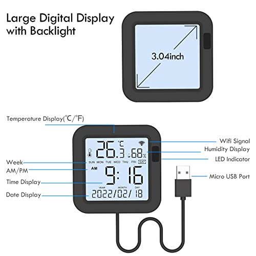 eMylo WiFi Thermometer Hygrometer, Smart IR Remote, Digital Temperature and Humidity Sensor with Backlight, Universal IR Remote Compatible with Alexa and Google Assistant