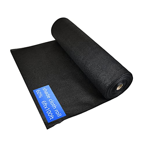60% Shade Cloth Roll 6ft x 100ft - HDPE Sun Shade Fabric Roll, UV Block Cuttable Shade Mesh for Garden, Greenhouse, Patio, Pergola - Black Outdoor Sunblock Shade Netting - size: 6 x 100 ft