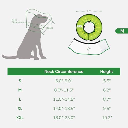 Supet Sponge Dog Cone Collar Stop Licking After Surgery, Dog Donut Collar | Adjustable Dog Recovery Collar Alternative, Detachable Shield, Soft, Comfy Cone, Neck Pillow for Medium Dogs - color: Kiwi, size: M(Neck 8.5"-11.5")