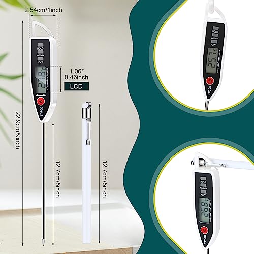 6 Set Digital Food Thermometer Long Probe Instant,White | Waterproof for Water Liquid Candle, Instant Temperature Read for Kitchen BBQ Grill Candy Meat, Foldable Probe Thermometer - color: White