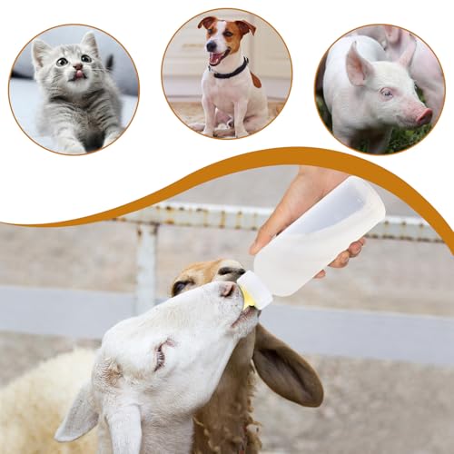 Baby Goat Bottle for Feeding Baby Goats, Lamb Bottle with Goat Nipples, Puppy Bottle Feeder for Newborn Livestock, 450ml 3-Pack Yellow Silicone Lamb Feeding Nipple