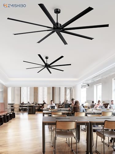 ZMISHIBO 96 Inch Industrial Ceiling Fan without Light, 8 Aluminum Blades | DC Motor, Damp Rated, 6 Speeds, Remote Control, 3 Downrods, Flat/Sloped Ceiling, Commercial, Farmhouse, Garage, Warehouse - color: Black, size: 96inch