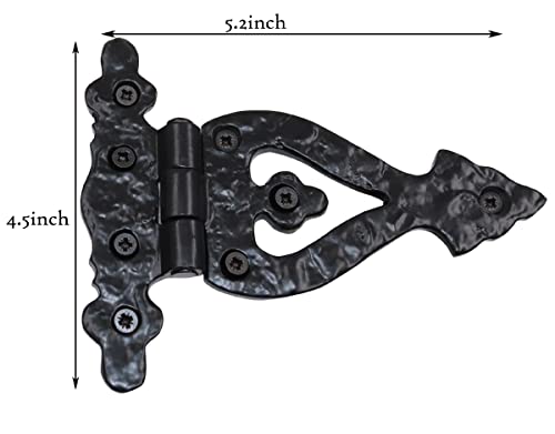 The Metal Magician Black T-Strap Hinges, Pack of 4 Heavy Duty Barn Door Hinges (5.2" x 4.5") for Wooden Fences Heavy Duty, Decorative, Farm Gate Hinge (Black) - color: 5.2inch T Hinge Black