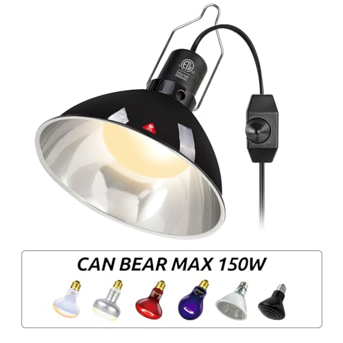 REPTI ZOO Upgrade Reptile Light Fixture with Dimming,8.5 inch Deep Dome Lamp Fixture for Reptile Tank Terrarium, Reptile Heat Lamp Fixture for UVB UVA Bulb Basking Heat Bulb