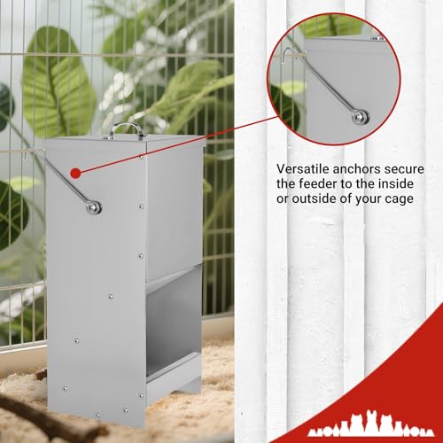 Rabbit Feeders Automatic for Cages,5 Pound Large Metal Trough Feeder Silver | Large Capacity Galvanized Outdoor Bunny Food Dispenser with Lid for Rabbits Chicken Guinea Pig Pet and Other Small Animals