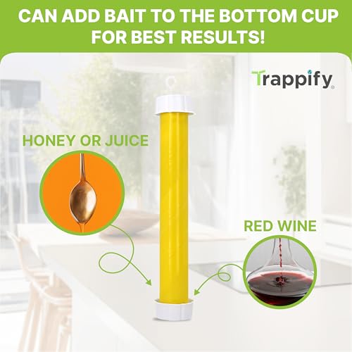 Trappify Hanging Fly Trap & Fruit Fly Traps for Indoors, Yellow, 8 Pack | Recycled Paper Stick with Ultra-Tacky Adhesive and Bait Cup, Hangs in Kitchens, Patios, Barns, Catches Flies and Gnats - size: Pack 8