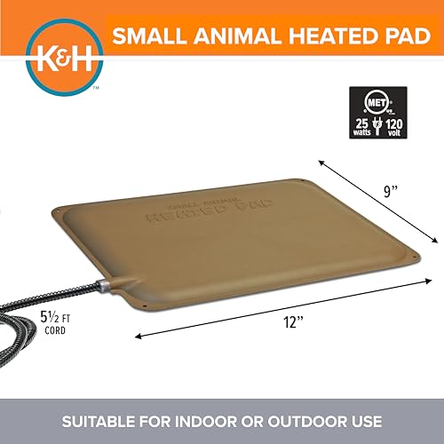 K&H Pet Products Small Animal Outdoor Heated Pad, Waterproof, Chew Resistant, Safety Listed, Indoor Outdoor Heater Warming Pad for Cat Houses, Rabbit Hutches, or Chick Brooders - 12 X 9in Tan 25W - size: Petite 12 X 9 Inches