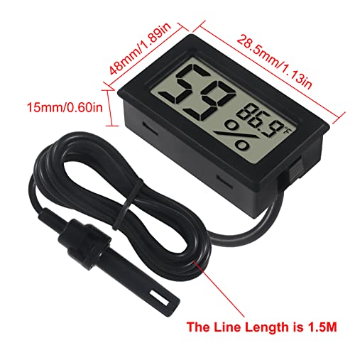 6-Pack Mini Digital Thermometer Hygrometer with Probe Indoor Temperature Humidity Meter Gauge LCD Fahrenheit Display Hygrometer Thermometer Gauge, Black - color: 6PCS Black
