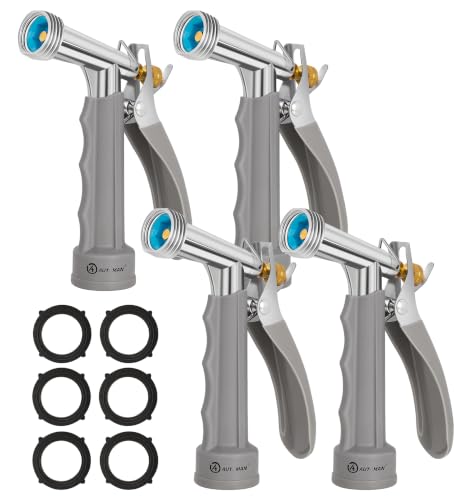 AUTOMAN Full Size Garden Hose Nozzle 4 Pack, High Pressure Pistol Grip Water Nozzle Sprayer with Threaded Front, Adjustable Spray Water Flow for Washing Car, Cleaning Ground, Watering Plants - size: 4 Pack, style: Zinc Alloy+TPR