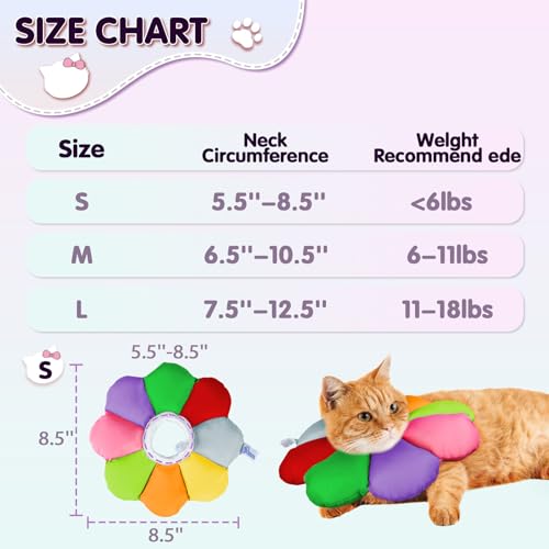 ANWA Waterproof Cat Cone Collar Soft, Cat Donut Collar After Surgery | Wavy Edges for Longer Protection, Waterproof Fabric, Adjustable Drawsting, Rainbow, Small - color: Rainbow, size: Small