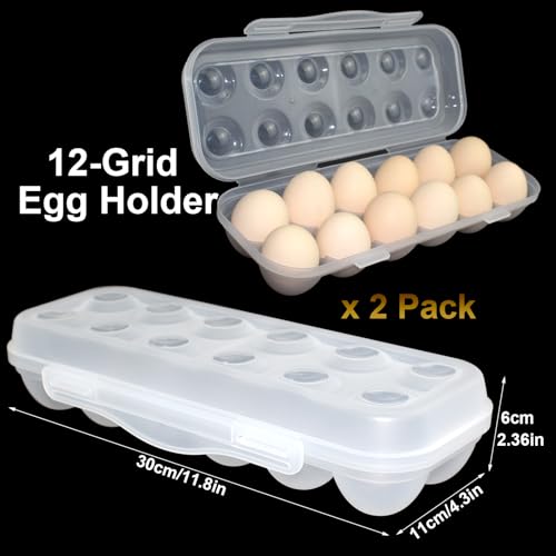 12 Grid Egg Container, 2 Packs Egg Holder Plastic Egg Storage Box Egg Organizer for Fridge Portable Egg Tray with Lid for Refrigerator Camping Hiking Outdoor Activities (12 Counts-2 Packs) - style: 12 Counts-2 Packs