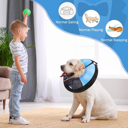 SCENEREAL Dog Cone Alternative After Surgery for Small Medium Large Dogs | Inflatable Cone Collar for Dogs Cats, Adjustable Soft Recovery Donut Collar to Prevent Licking, Black Suit Print E-Collars - color: Black Suit, size: XL(Neck 18"-21")