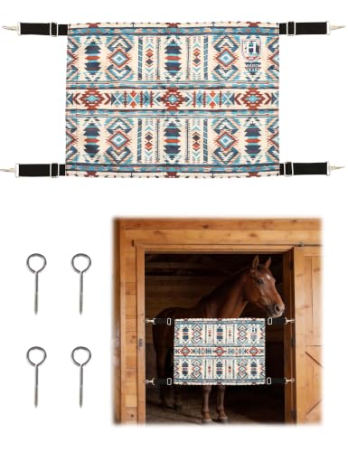 Harrison Howard Horse Stall Guard with Adjustable Straps and Sturdy Spring Hooks Included Aisle Guard Stall Guard for Horses,Winter Wilds - color: Winter Wilds
