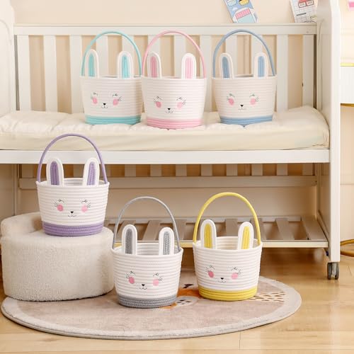 Easter Baskets for Easter Egg with Handle Woven Empty Hunt Boys' Lovely Bunny Rabbit Colorful Woven Basket First Easter Gifts for Boys, Babies, Kids, and Children (Purple) - color: Purple