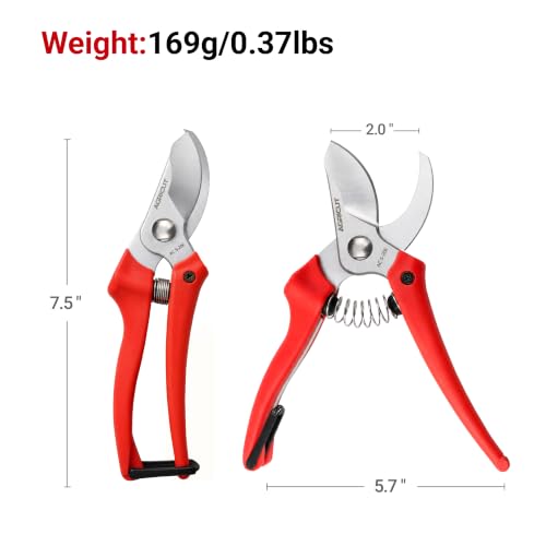 AGRICUT 7" Pruning Shears Heavy Duty Professional, Made of Japanese SK5 Steel Blades, 4/5 Cut Capacity, Bypass Hand Pruners Garden Clippers for Tree Flower Branch Trimming, S20E - style: PP Handle, High Carbon Steel